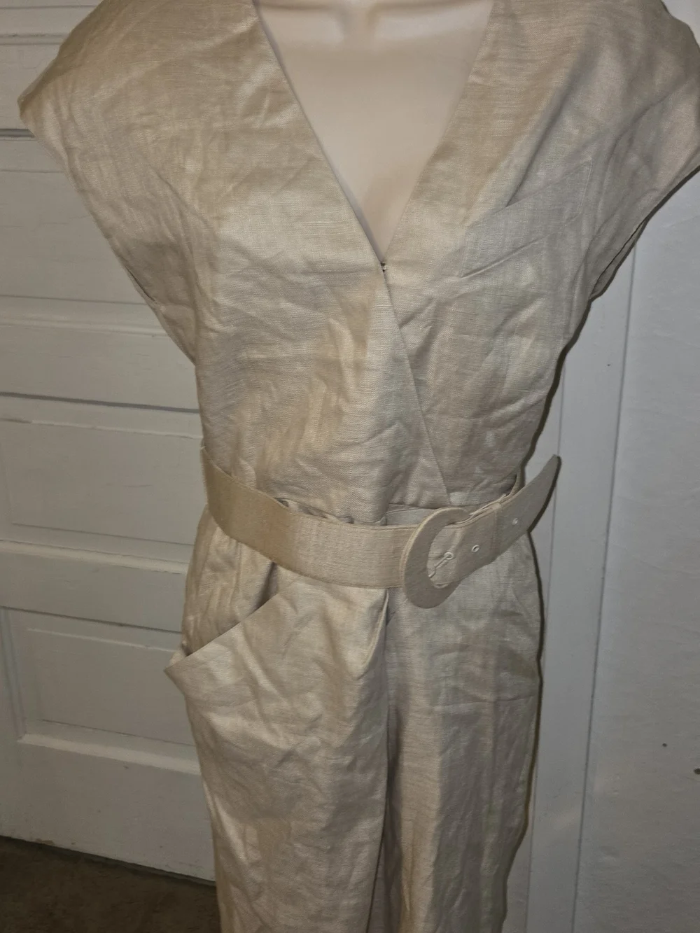 Vintage St. Gillian 100% Linen Wrap Dress Belted Natural Oatmeal Size 8 - Picture 1 of 11